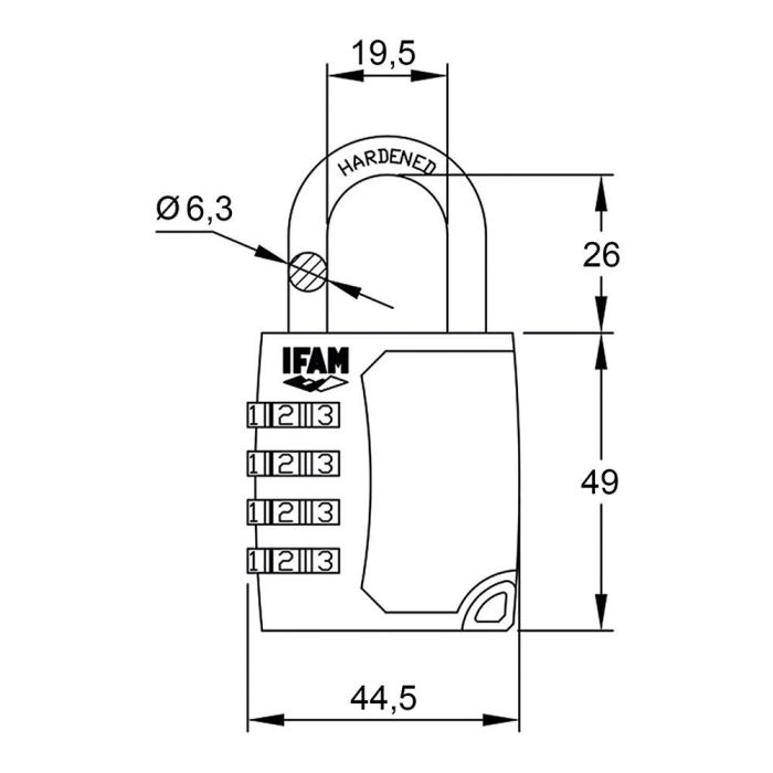 Candado c45s zinc 44,5mm. arco ø6,3mm con combinación ifam 3