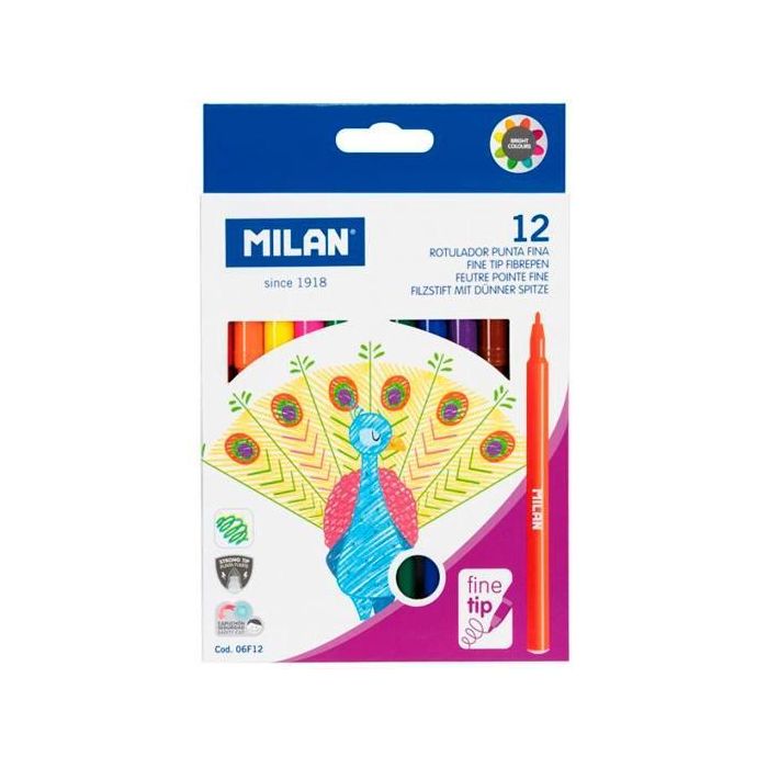 Milan Rotuladores Punta Fina 2 mm Colores Surtidos Estuche 12 Ud Milan Rotuladores Punta Fina 2 mm Colores Surtidos Estuche 12 Ud