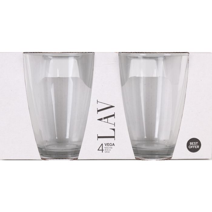 LAV Set 4 Vasos Vega "B" 415 cc Medidas 9x9x12 cm (12 Cajas)