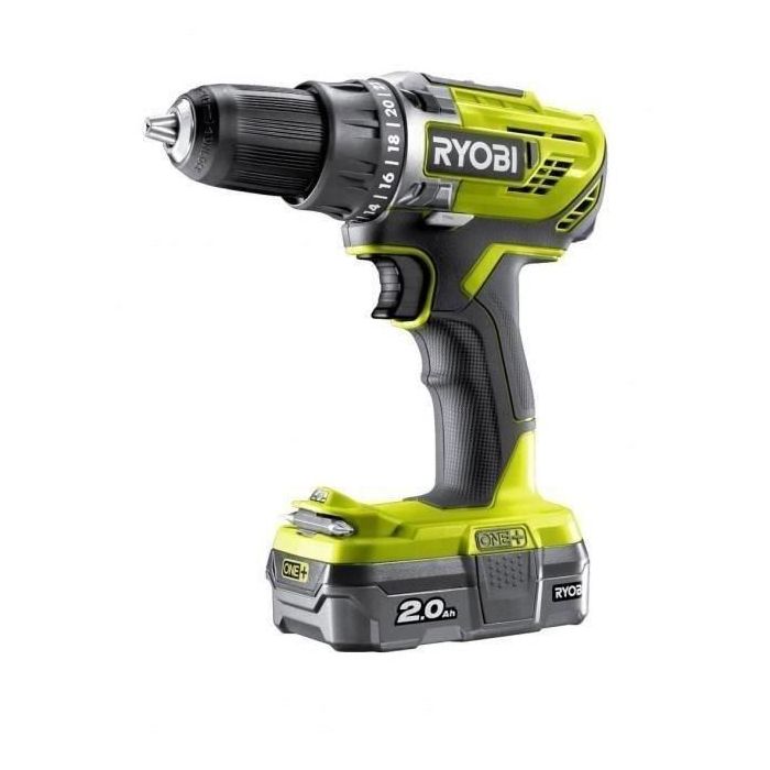 Ryobi Taladro Atornillador Inalámbrico 18V 2Ah, con Batería de Litio, Cargador 2A y Bolsa de Transporte, 2 Velocidades 1