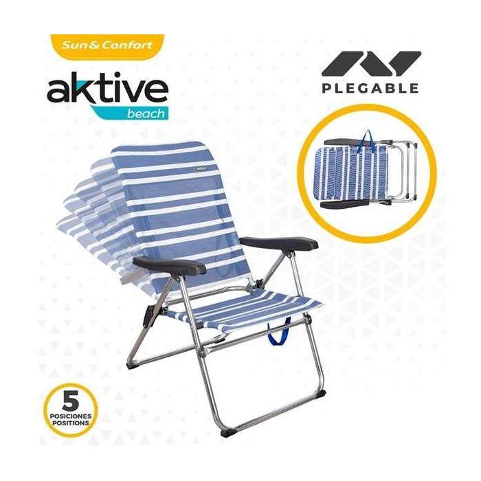 Silla playa plegable aluminio mykonos 5 posiciones 61x63x93 cm con asa. 5 Silla playa plegable aluminio mykonos 5 posiciones 61x63x93 cm con asa. 5