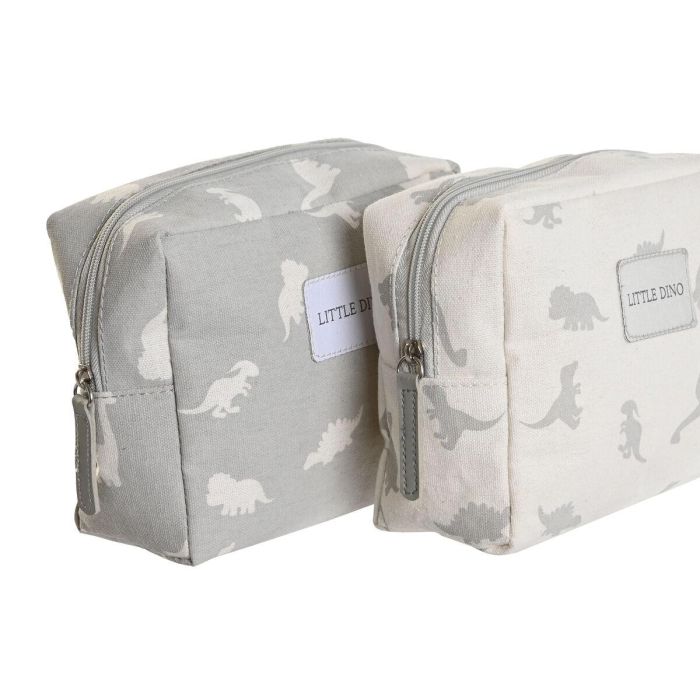 Neceser de Viaje DKD Home Decor Blanco Gris polialgodon Dinosaurio 15 x 6 x 12 cm (2 Unidades) 2