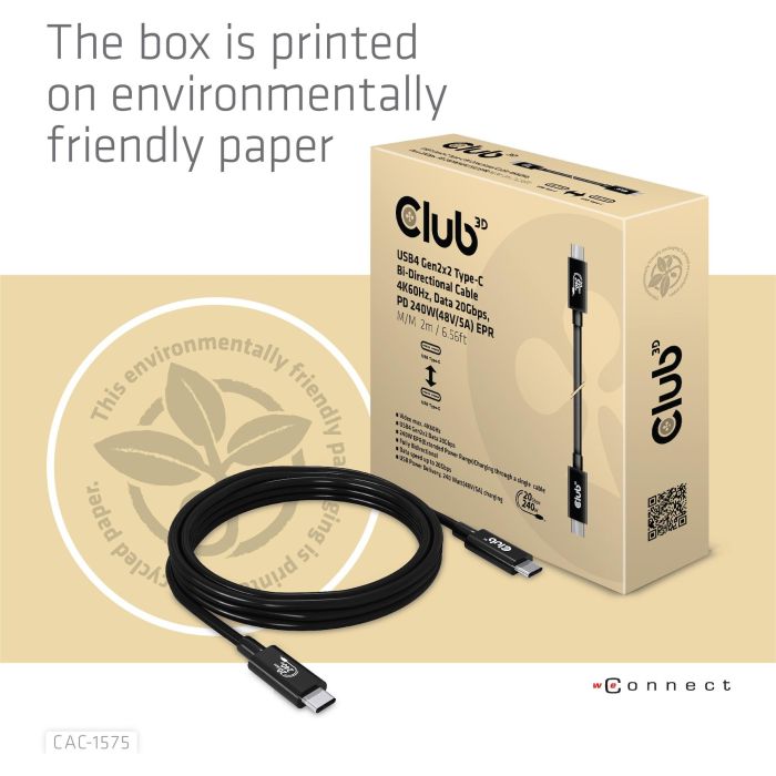 Club3D Cable USB 4 Tipo C PD 240W / 4K / 20Gbps 2m Macho/Macho 2 Club3D Cable USB 4 Tipo C PD 240W / 4K / 20Gbps 2m Macho/Macho 2