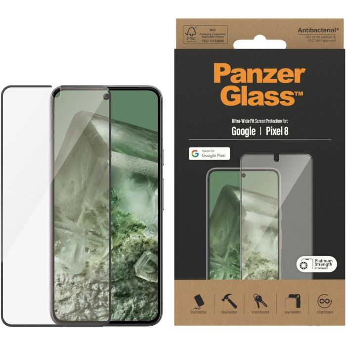 PanzerGlass Ultra-Wide Fit Protector de Pantalla para Google Pixel 8, Resistente a Rayones y Golpes, Transparente 1