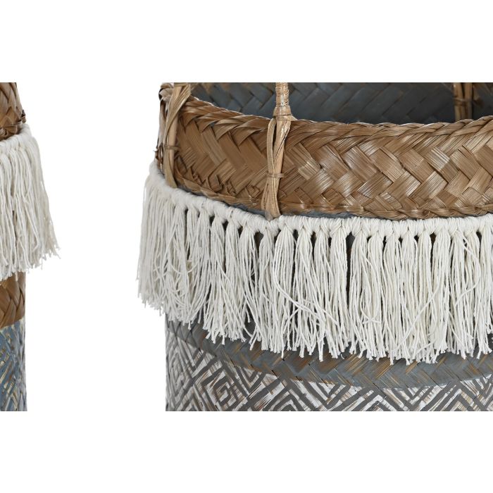 DKD Home Decor Cesta Balines Decorativa Almacenaje de Bambú y Algodón, Set de 3 Piezas, Gris, Blanco y Natural, 49x49x57 cm 2