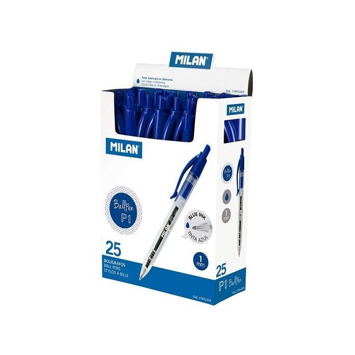 Milan Bolígrafo P1 Cuerpo Transparente Azul - Caja 25 Unidades