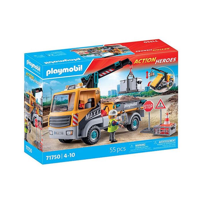 Playmobil 71750 Camión Grúa, Trabajador y Accesorios - Juego de Construcción