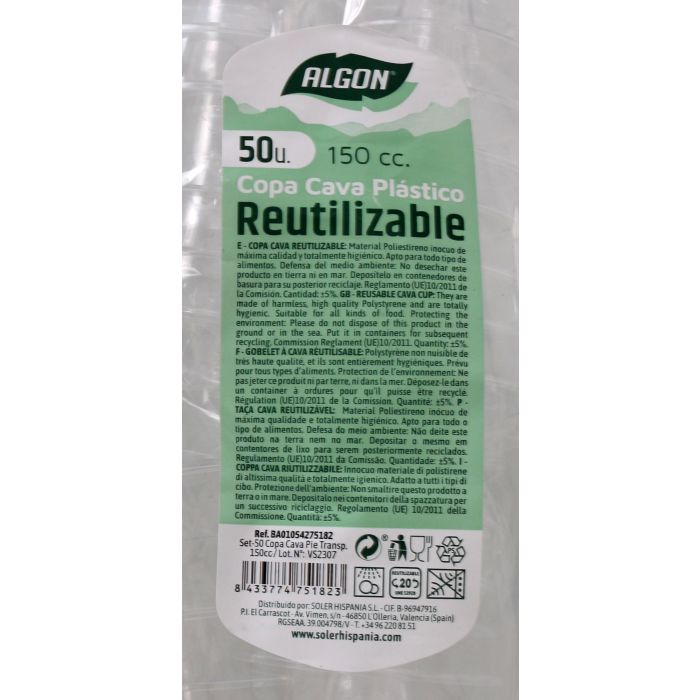 Algon Set de 50 Copas de Cava Transparentes de 150 cc (6 Unidades) 3