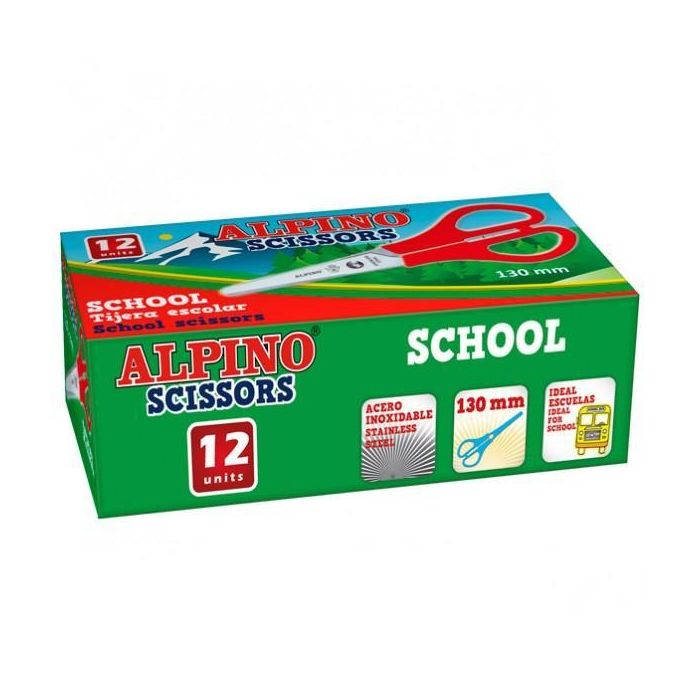 Alpino Tijeras Escolares Especial Niños Acero Inoxidable 130mm - Colores Surtidos (Pack 12 Unidades) (12 Unidades)