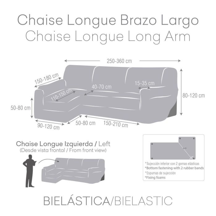 Funda para chaise longue de brazo largo izquierdo Eysa THOR Gris 170 x 110 x 310 cm 3