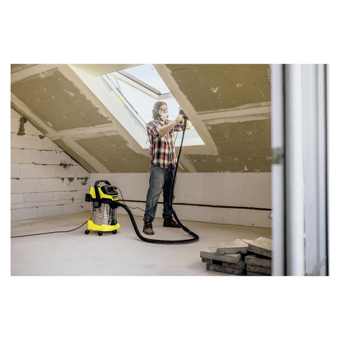 Kärcher WD 6 P S V-30/6/22/T Aspirador Seco y Húmedo, 30 Litros, 1300 W, Negro/Acero Inoxidable/Amarillo, con función soplador