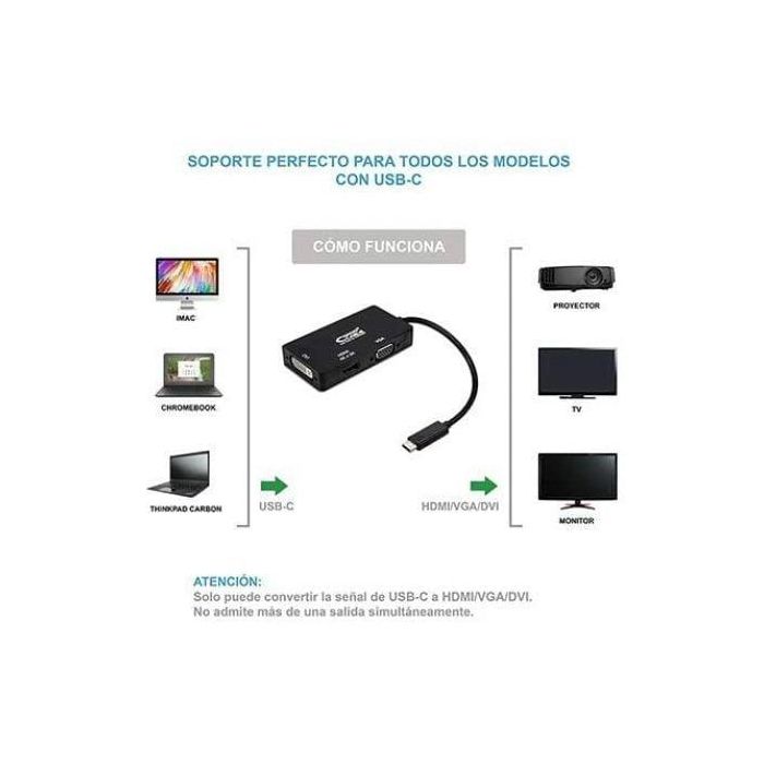 Adaptador USB-C a VGA/HDMI/DVI NANOCABLE 10.16.4301-BK (10 cm) Negro 10 cm 3 Adaptador USB-C a VGA/HDMI/DVI NANOCABLE 10.16.4301-BK (10 cm) Negro 10 cm 3