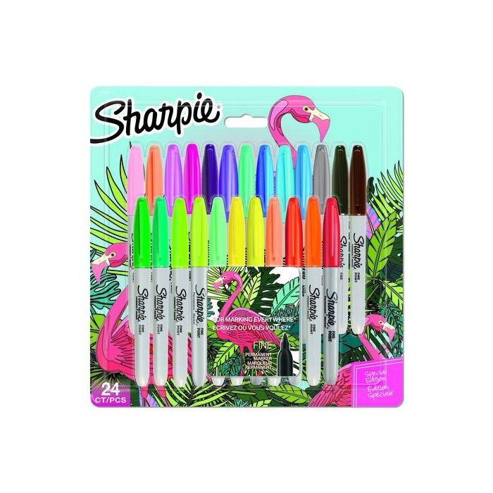 Rotulador Permanente Sharpie Fine&Ultra Fine Big Pack Flamingo Caja Regalo De 24 19X Colores Originales 5X Colores Explosivos