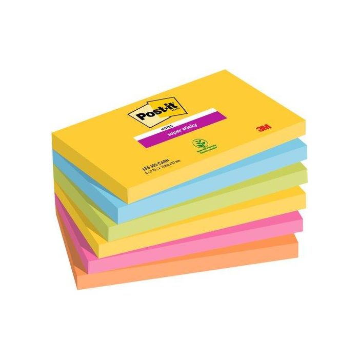 Post-it Super Sticky Blocs de Notas Adhesivas 76x127mm Pack de 6 Colores Surtidos 100% PEFC