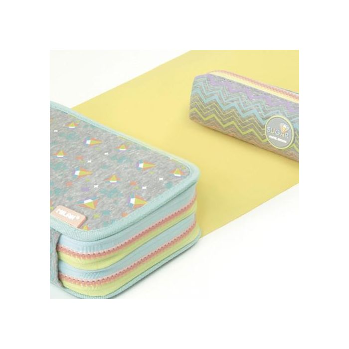 Milan Plumier 2 Pisos con Contenido Sugar Diamond 081264SD Edición Especial Pastel Escolar para Niña Gris poliéster 195x130x50mm 3