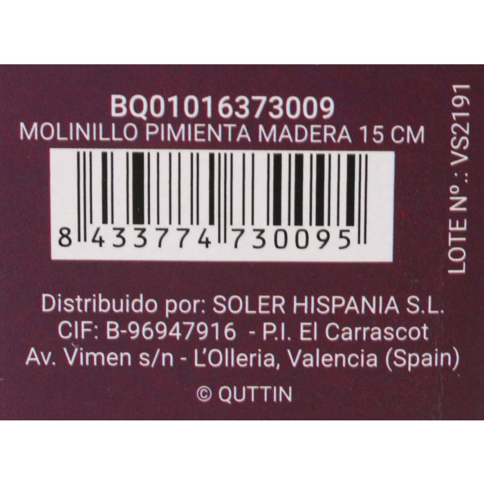 Molinillo de Pimienta de Madera 15 cm Quttin (20 Unidades) 7 Molinillo de Pimienta de Madera 15 cm Quttin (20 Unidades) 7