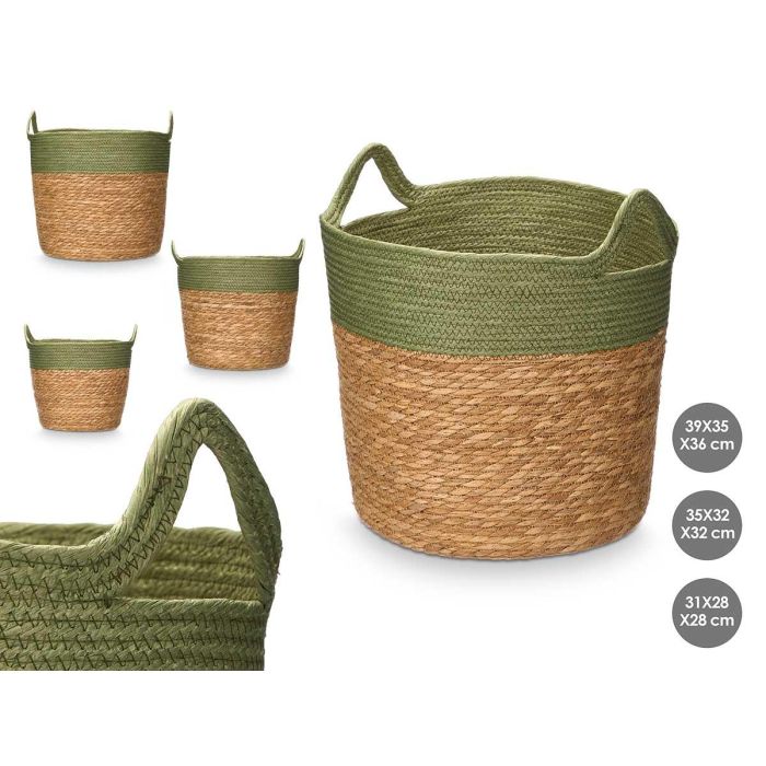 Set 3 Cestos Redondos Asas 36Cm Alto Verde Giftdecor (2 Unidades) Set 3 Cestos Redondos Asas 36Cm Alto Verde Giftdecor (2 Unidades)