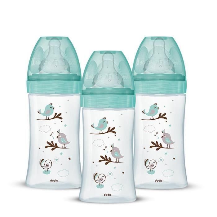 Conjunto de 3 Dodie Anti -color Biberons Iniciation+ - Glass - 270ml - 0-6 meses - Pacificador redondo - Flujo 2 Conjunto de 3 Dodie Anti -color Biberons Iniciation+ - Glass - 270ml - 0-6 meses - Pacificador redondo - Flujo 2