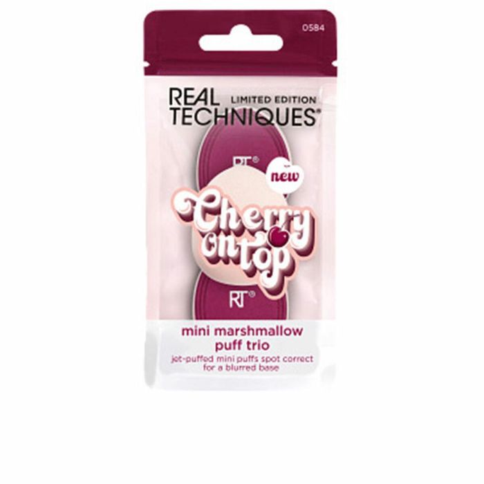 Real Techniques Cherry On Top Edición Limitada Mini Borlas Maquillaje Marshmallow para Corrector y Base Trío 3 pz
