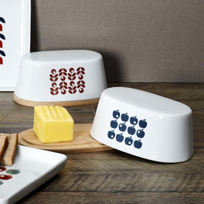 Home Deco Factory Mantequera Retro Flor o Manzana Bambú Porcelana 17x10,5 cm 3