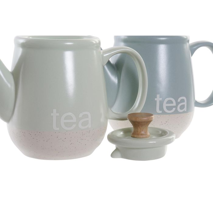 DKD Home Decor Tetera de Gres Scandi 1L Verde Menta y Azul | Pack 2 Unidades | Apta Microondas y Lavavajillas 1