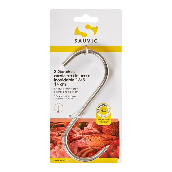 Sauvic Ganchos Carnicero Inoxidable 18/8 14 cm - Blíster 3 Unidades
