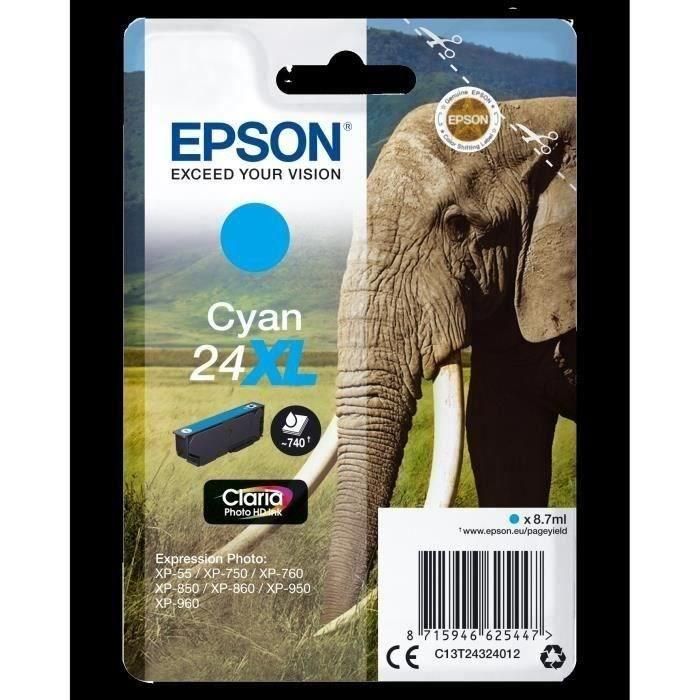 Epson Claria Photo HD Ink Cartucho Cian 24XL Expression Photo XP-760/950