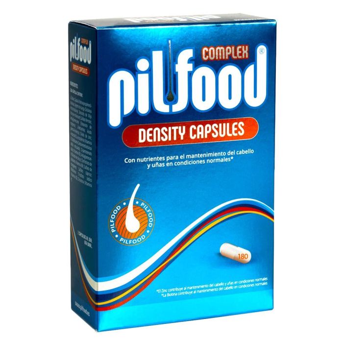 Pilfood DENSITY hair Cápsulas 180 u Tratamiento Anticaída Vitamina B2 B5 B6 E Biotina Cobre Hierro Zinc Manganeso L-Cistina L-Metionina Ácido Gamma-Linolénico Extracto de Mijo