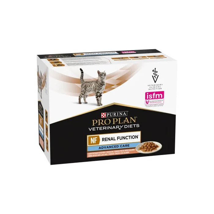 Purina Pro Plan Vet Feline NF Renal Function - Alimento Húmedo para Gatos con Función Renal, Sabor Salmón, 10x85 g