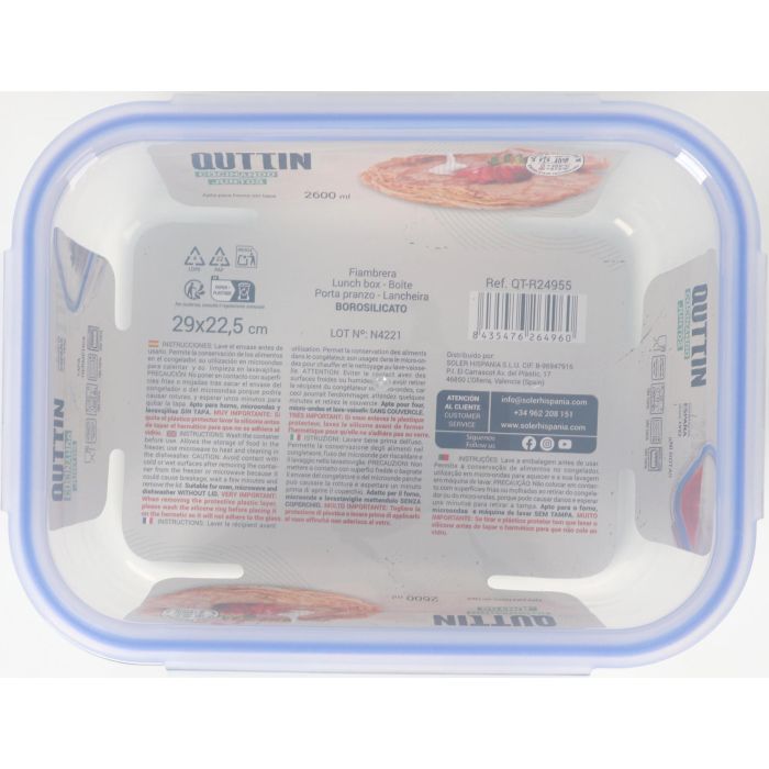 Quttin Fiambrera Extra Rectangular 29 x 22.5 x 9.8 cm sin Válvula 2.6 L 4