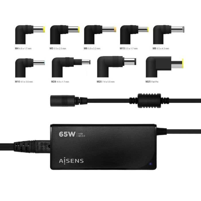 AISENS CARGADOR 65W AUTOMATICO UNIVERSAL MULTITENSION CON 9 CONECTORES + USB-A QC.3.0 AISENS CARGADOR 65W AUTOMATICO UNIVERSAL MULTITENSION CON 9 CONECTORES + USB-A QC.3.0