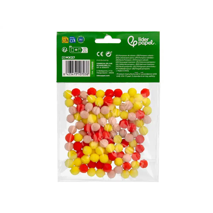 Liderpapel Pompones de Colores Manualidades Tonalidades Cálidas Bolsa 120 Unidades 1 cm 2