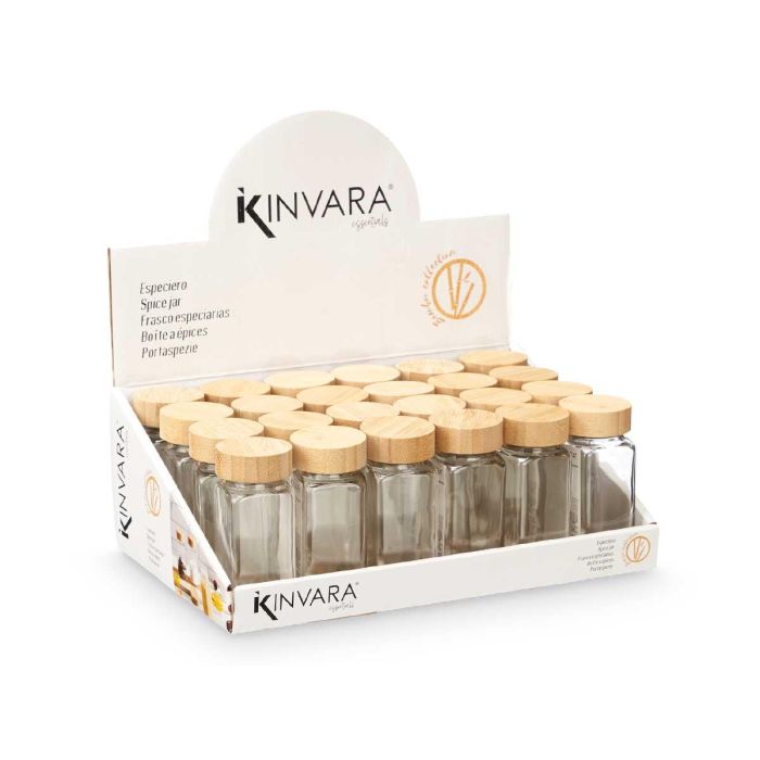 Especiero Kinvara con tapa de bambú, 4.7x11x4.7 cm, vidrio y plástico PP (48 Unidades) 2 Especiero Kinvara con tapa de bambú, 4.7x11x4.7 cm, vidrio y plástico PP (48 Unidades) 2