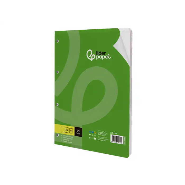 Liderpapel Recambio A4 100 Hojas 75gr Liso 4 Taladros 3