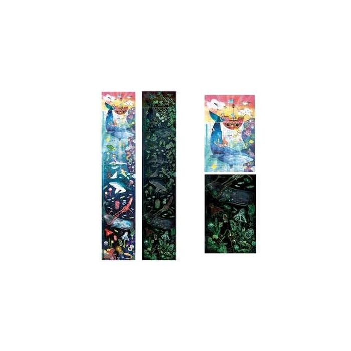 Hape Puzzle Vida Marina Luminiscente 200 Piezas 150x30x0.2cm con 10 Cartas de Datos 1