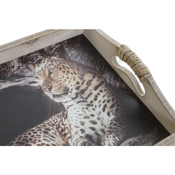 DKD Home Decor Bandeja Colonial Multicolor MDF Leopardo 30 x 6.5 x 40.5 cm Set de 2 1