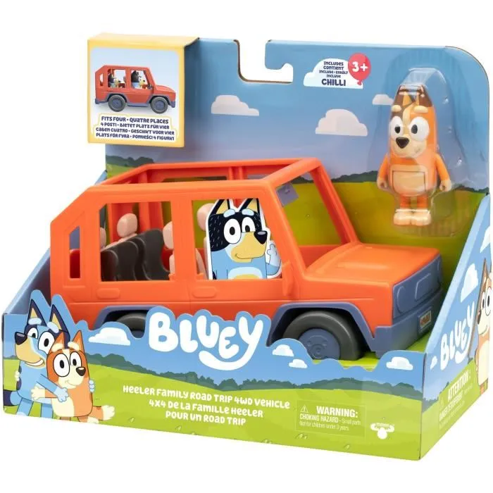 Moose 4x4 Familia Bluey 17661 Todoterreno con Figura Articulada de Chilli para Viajes por Carretera, Incluye 4 Figuras Bluey, +3 Años 3
