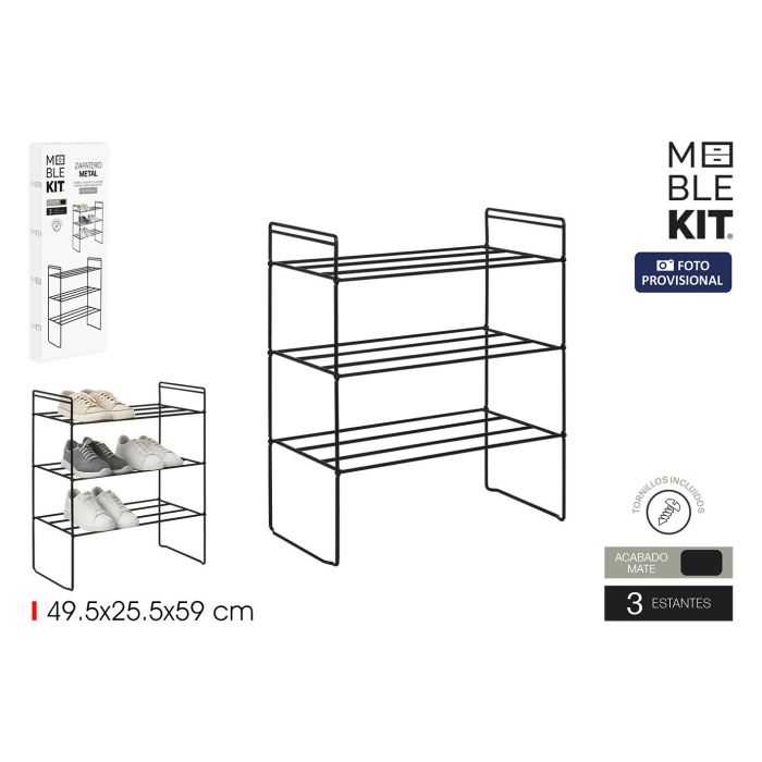 Moblekit Zapatero de Metal con 3 Niveles - Organizador de Zapatos para Entrada, 49.5 x 25.5 x 59 cm (6 Unidades)