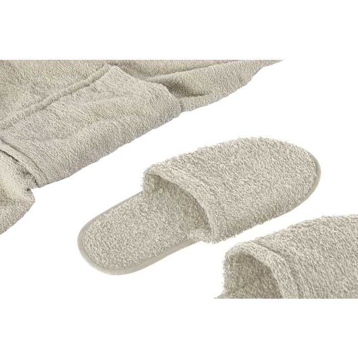 DKD Home Decor Albornoz Básicos Beige de Algodón y Poliéster, Set de 2 Piezas, 120 x 63 cm 3