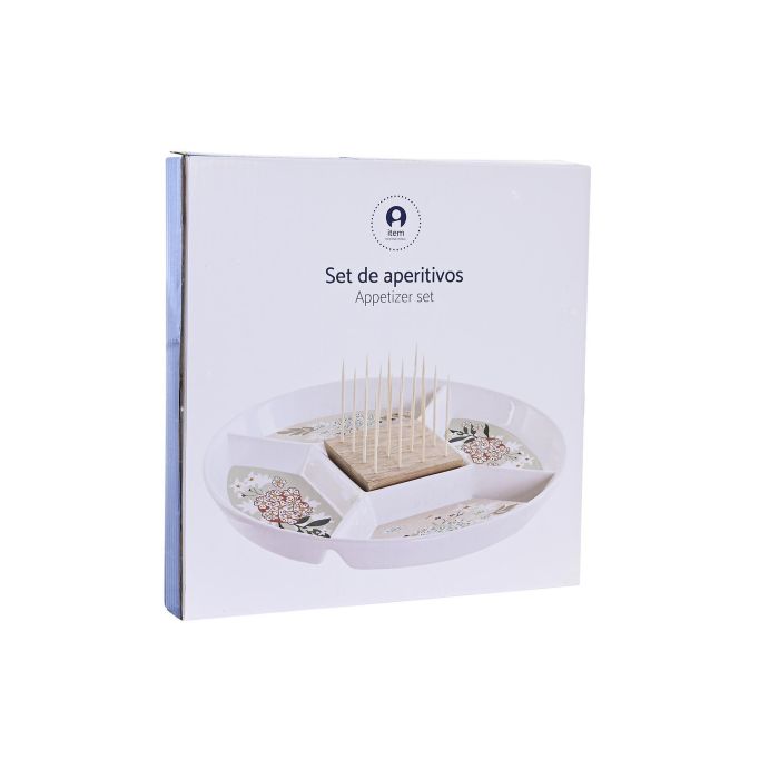 DKD Home Decor Bandeja Aperitivos Tradicional Gres y Bambú Verde Beige 23.5x23.5x3 cm Colección Ivy&daisy Apta Lavavajillas 3