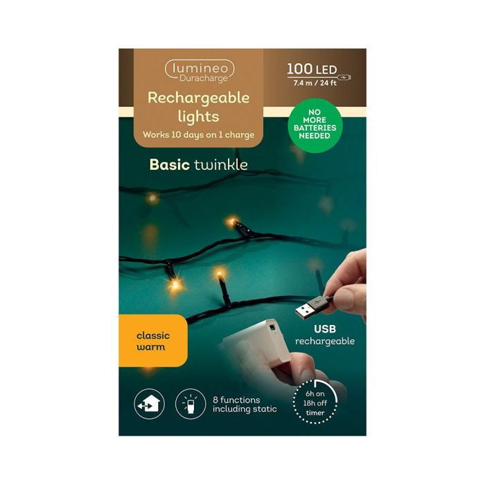 Lumineo Guirnalda LED Multifunción con Batería USB Luz Cálida Exterior 7,4 m 1