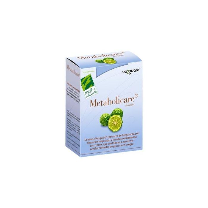 CIEN POR CIEN NATURAL Metabolicare 60 Cápsulas con Bergamota (Vazguard) y Cromo (NutraFeast) para Metabolismo
