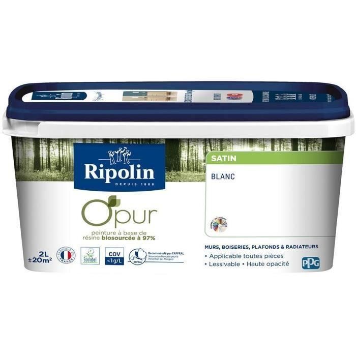 Pintura de base biológica para paredes y techos blanco satinado 2L Ripolin Pintura de base biológica para paredes y techos blanco satinado 2L Ripolin