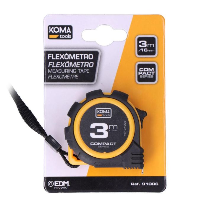 Koma Tools Flexómetro Compact 3 m x 16 mm Cuerpo ABS Antideslizante Herramienta de Medición 3
