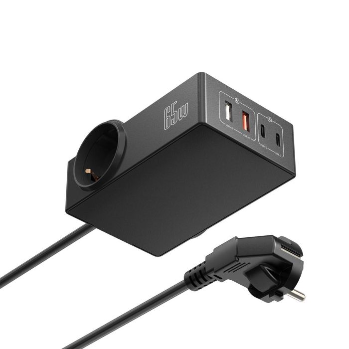 Ewent EW3992 Cargador GaN 65W con 2 Puertos USB y 2 Tipo-C, Compatible con Múltiples Dispositivos 1 Ewent EW3992 Cargador GaN 65W con 2 Puertos USB y 2 Tipo-C, Compatible con Múltiples Dispositivos 1
