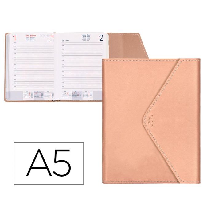 Agenda Encuadernada Liderpapel Psara A5 2025 Dia Pagina Color Rosa Nude Papel 70 gr