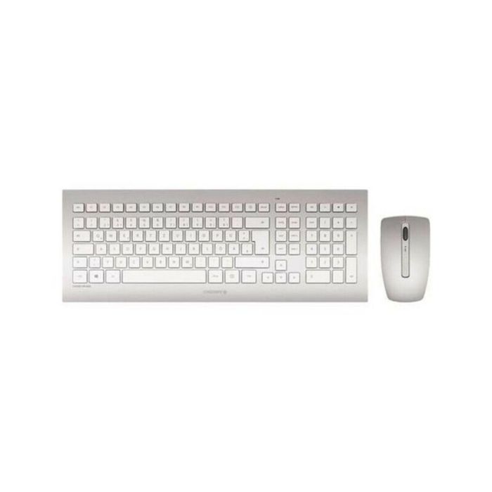 Cherry DW 8000 Juego de Teclado y Ratón Inalámbrico, Diseño Moderno y Plano, Blanco/Plateado