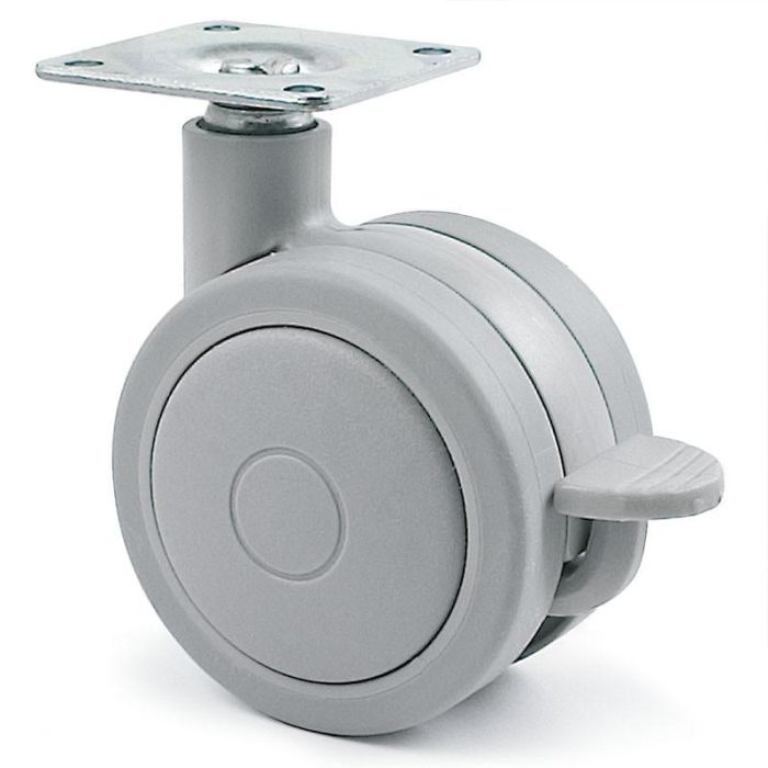 Q&Q Rueda Giratoria Rolom Aro Doble Ø60mm Plástico Gris con Freno y Banda de Rodadura de Goma