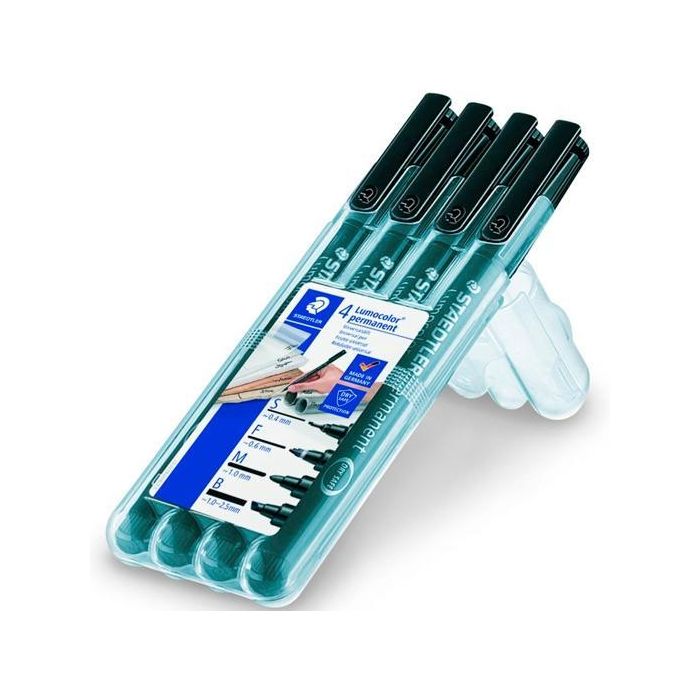 Staedtler Rotulador Permanente Lumocolor 31 Puntas S,F,M,B Negro Estuche 4 Ud Staedtler Rotulador Permanente Lumocolor 31 Puntas S,F,M,B Negro Estuche 4 Ud
