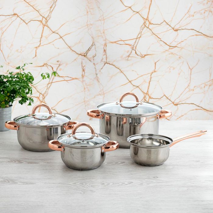 Quid Batería de Cocina Vanity Acero Inoxidable 7 Piezas Compatible con Inducción, Vitrocerámica, Gas y Eléctrica Apta Lavavajillas 1